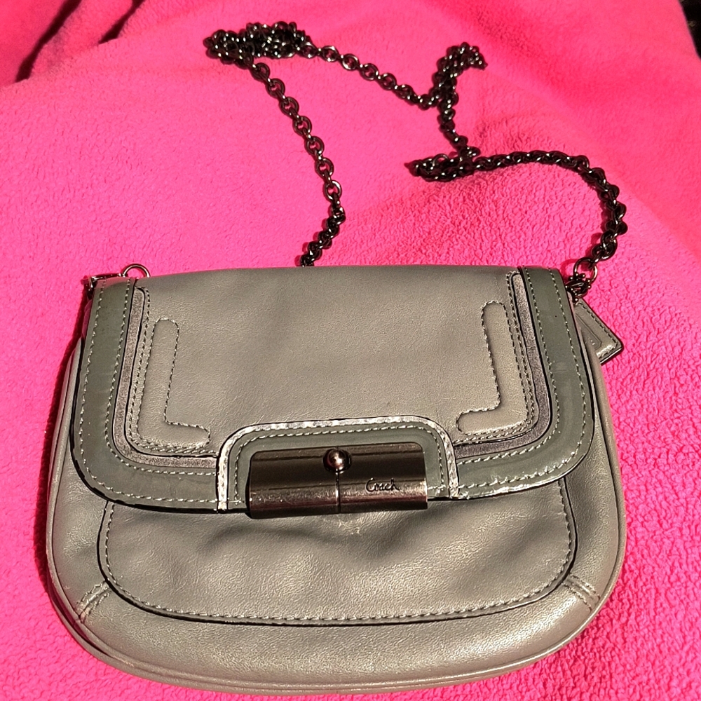 Coach Kristen Spectator leather Bag, external pocket under flap, Gunmetal, EUC - Picture 1 of 8